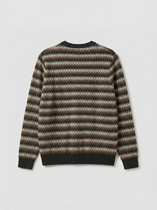 Bisiklet Yaka Desenli Erkek Triko Kazak