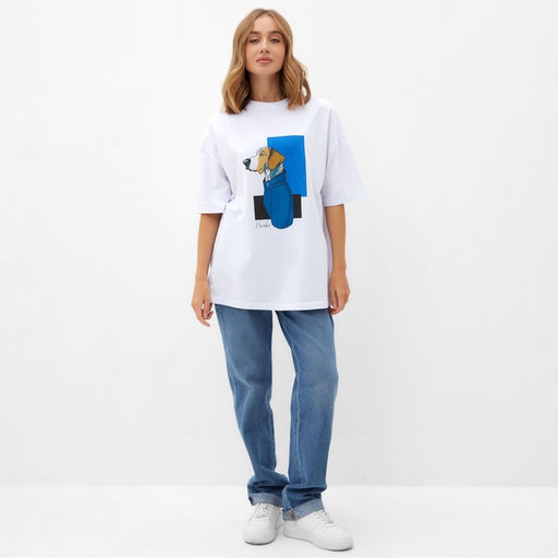 Футболка женская MINAKU: Exclusive print, белая, размер 50