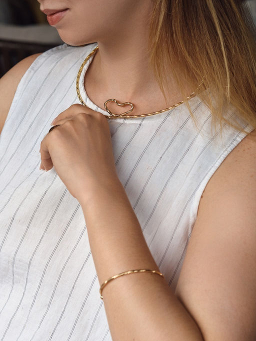 Набор 2 предмета: чокер, браслет Обруч сердце, цвет золото