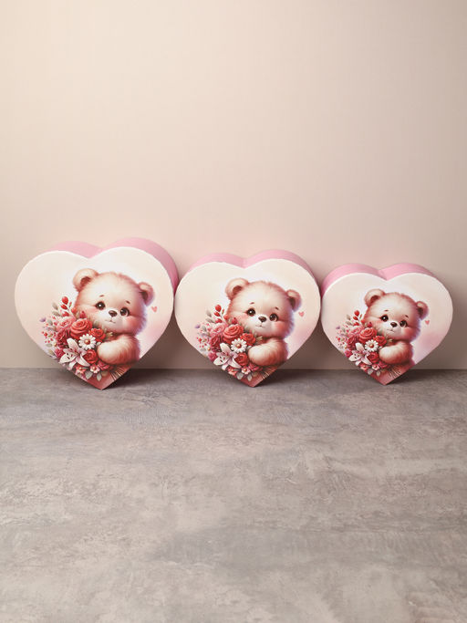 Коробка подарочная 3 штуки Сердце / 1160 /уп 24/16*18.3*7/18*20.3*8/20*22.3*9cm - ГалеонТрейд фото 3