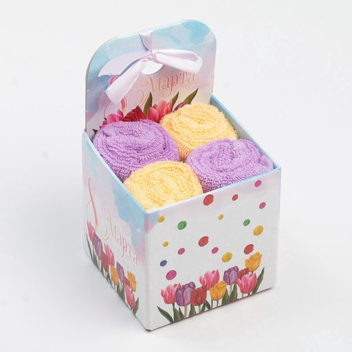 Салфетки махровые Этель. С 8 Марта, 4 шт., 30?30 см, 100% хлопок, фиолетовые/жёлтые