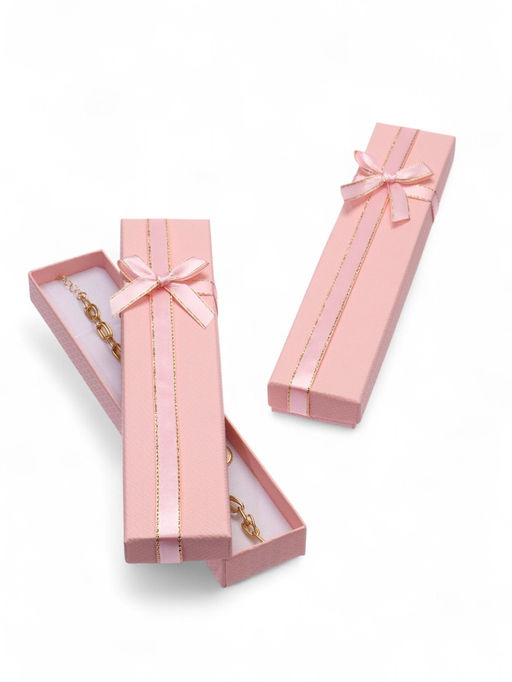 Цена за 6 шт. Коробочка подарочная под браслет, цепочку, часы, 21×4 см, (полезная часть 20.2×3.7 см), розовая, перламутровая