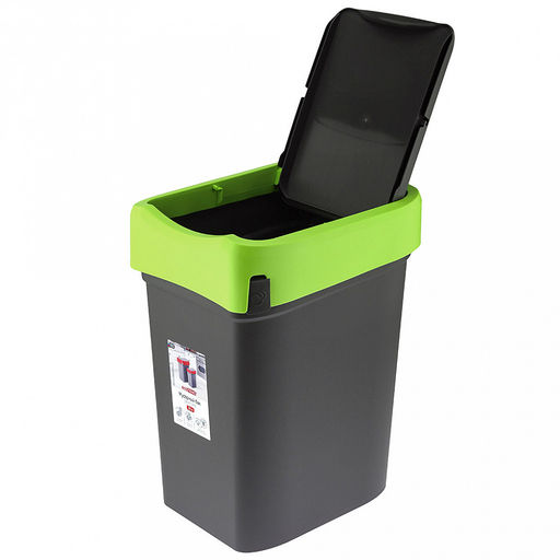 Ведро для мусора с плавающей крышкой пластмассовое Smart Bin 25л, 33,3х26,9х45,7см, с креплением для мусорных пакетов, зеленый, Econova (Россия) - Домашняя мода фото 2