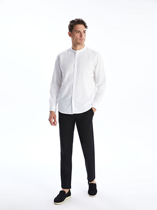 Regular Fit Uzun Kollu Keten Kar???ml? Erkek G?mlek