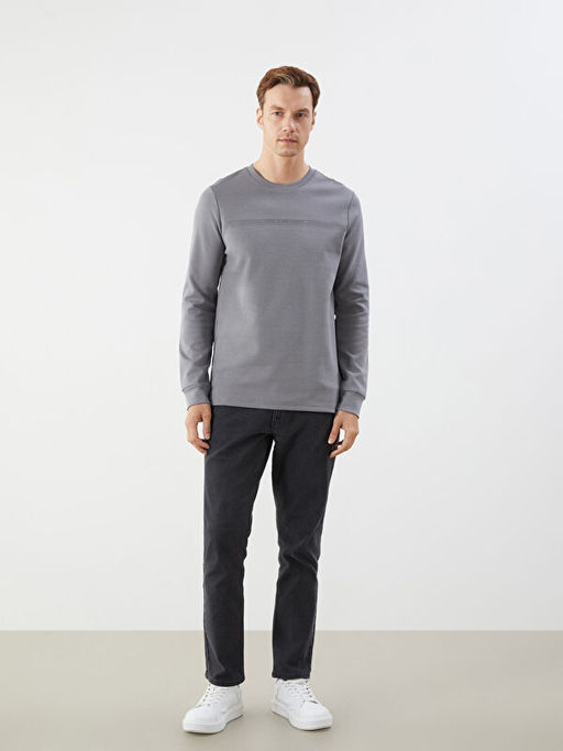 Bisiklet Yaka Bask?l? Erkek Sweatshirt