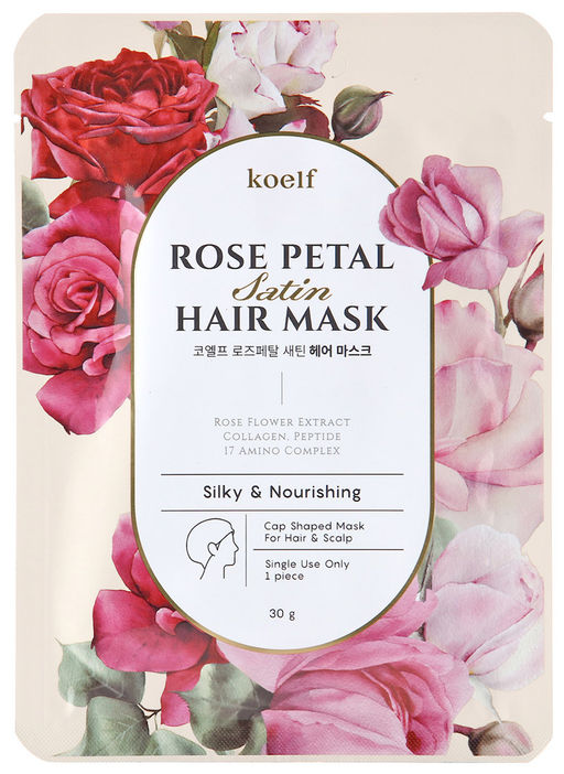 Koelf Rose Petal Satin Hair Mask 30g*1ea - Увлажняющая восстанавливающая маска-шапочка для волос с экстрактом розы