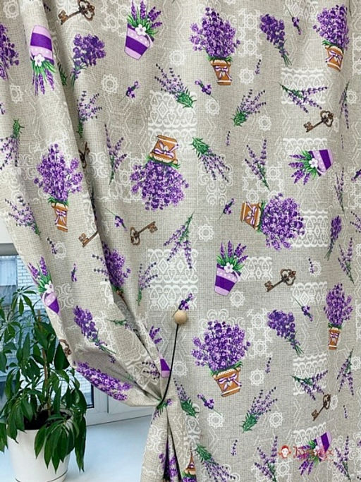 Рогожка Букеты лаванды в горшочках, ш.1.5м, хлопок-100%,160гр/м.кв - Купава фото 5