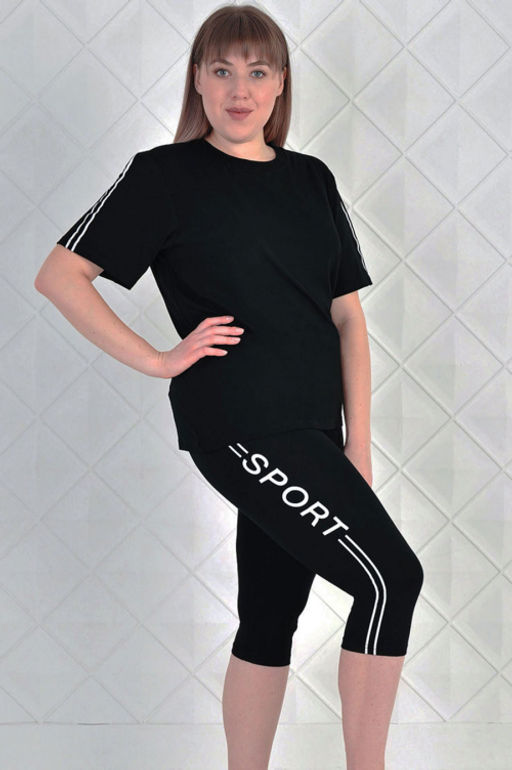 Арт. 5626 Костюм с велосипедками  50-58 (5 шт) Цвет:верх-черный,низ-черный