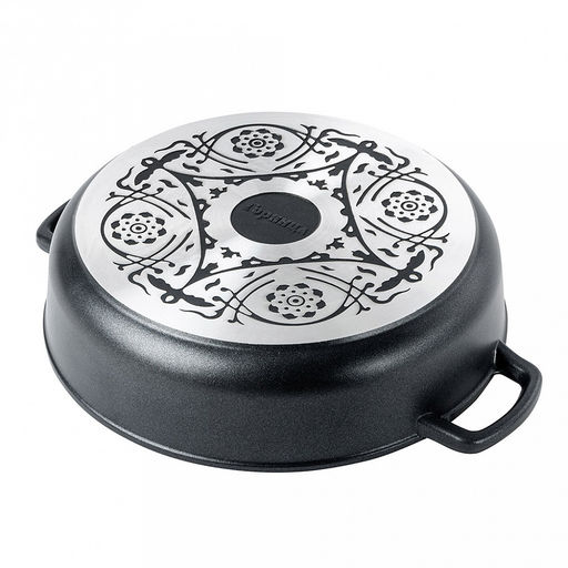 Жаровня с антипригарным покрытием 3,0л, д26см "Классик", h7см, s0,4см, литые ручки, стеклянная крышка с пароотводом, подарочная упаковка (Россия)