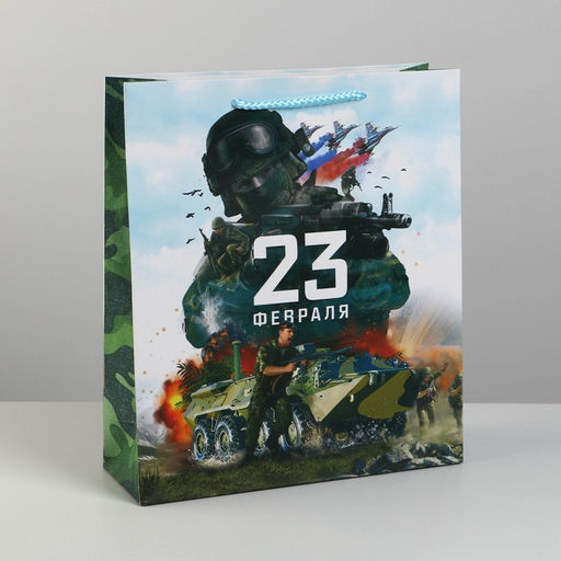 Цена за 2 шт. Пакет подарочный ламинированный, упаковка, «С 23 февраля», M 26×30×9 см