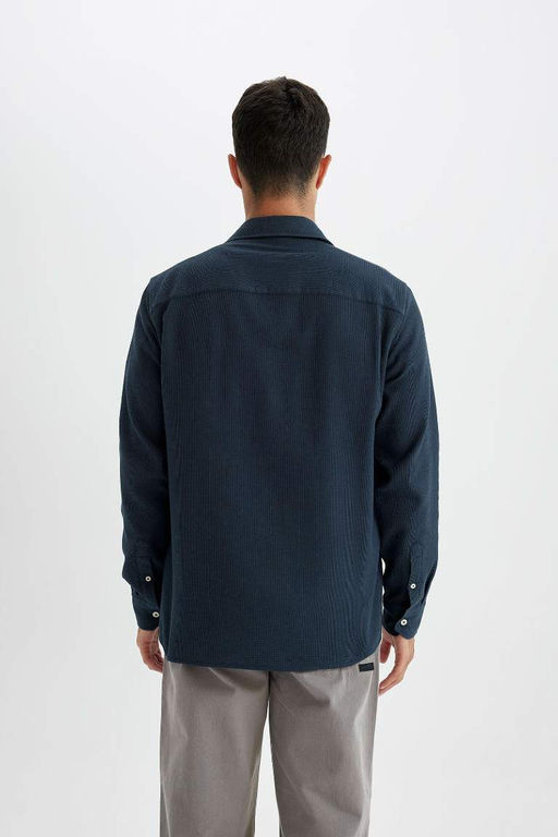 Хлопковая рубашка с длинными рукавами и воротником поло стандартного кроя - Defacto фото 6