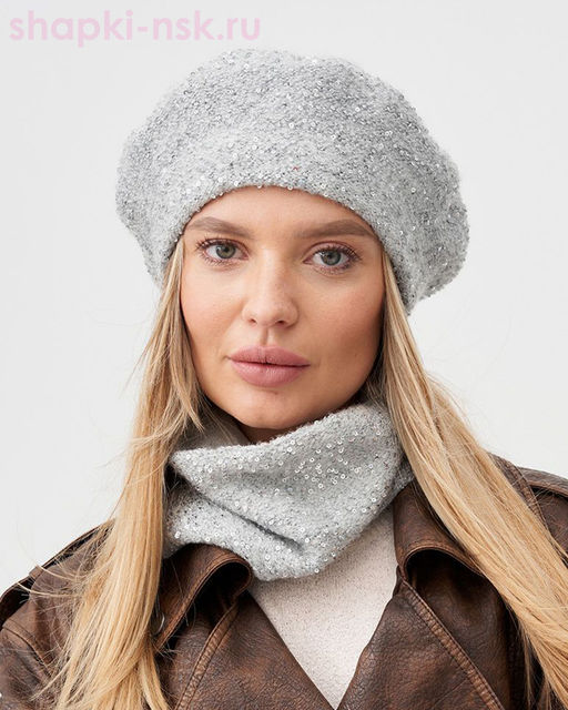 Эльза пряжа Альпака пайетки Берет (56-58)