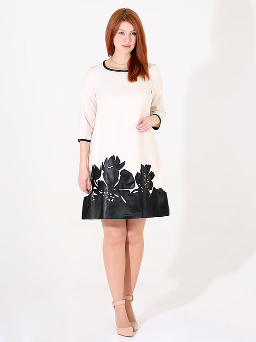 Платье молочного цвета в цветами из экокожи - Almond фото 2