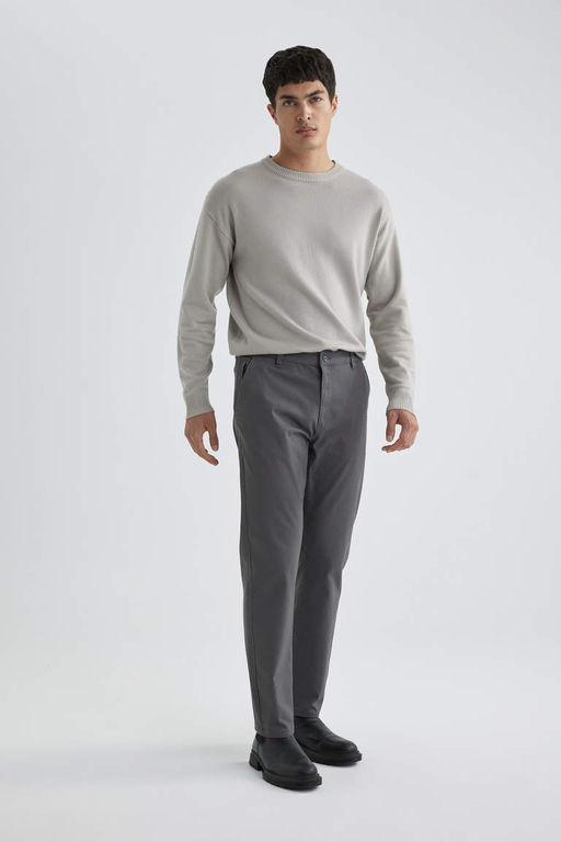 Брюки-чиносы прямого кроя из габардина с карманом на молнии и парусиновой тканью стандартного кроя - Defacto фото 2