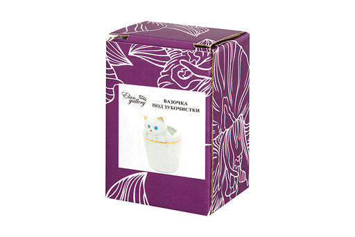 Вазочка п/зубоч. 5,5*5,3*8 см 65 мл Кошечка в кадушке стразы белая, золото - Elan gallery фото 6