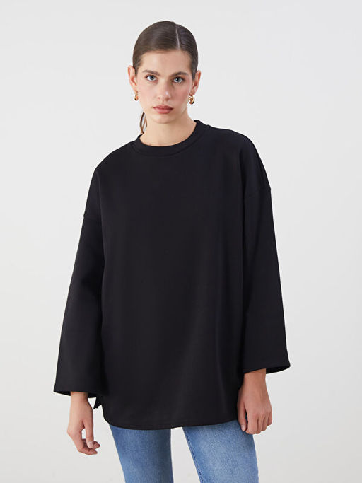 Bisiklet Yaka Oversize Kad?n Kal?n Sweatshirt Tunik