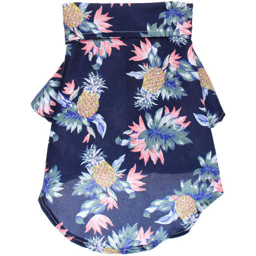 Рубашка для собак и кошек малых и средних пород "СТИЛЬНЫЙ БРО", цвет синий, принт ананасы с цветами, размер L