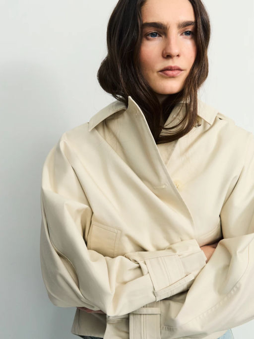 Хлопковый укороченный тренч оверсайз с капюшоном ZR2604102206-60 / Zarina  фото 3