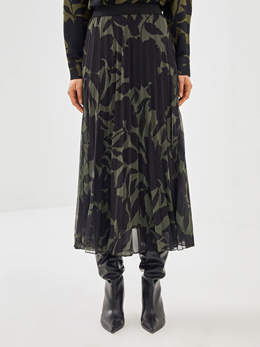 Beli Lastikli Desenli Pileli Kad?n Etek