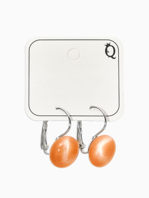 Серьги пластик "Таблетка" кошачий глаз, цвет оранжевый в серебре