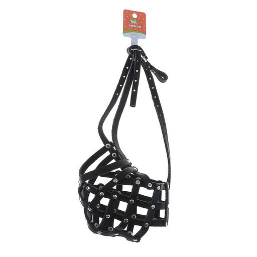 Намордник кожаный сетчатый с перемычкой №5, кавказская овчарка, дог, ОМ 42 см чёрный - Пижон фото 3