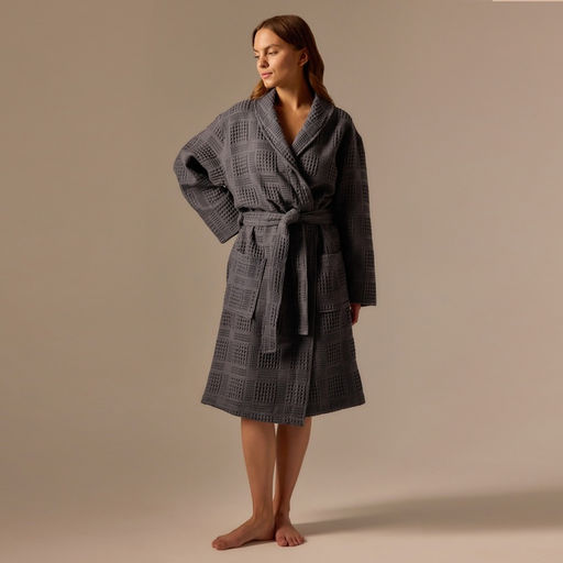 Халат вафельный женский SL HOME: Chess «Гри Сандре», размер L, хлопок 100%, тёмно-серый