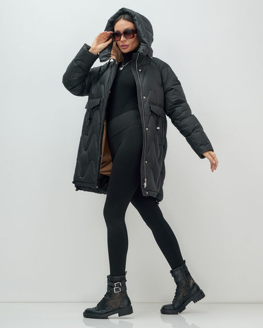 Куртка зимняя женская с капюшоном модная черного цвета 7653Ch - Visdeer фото 11