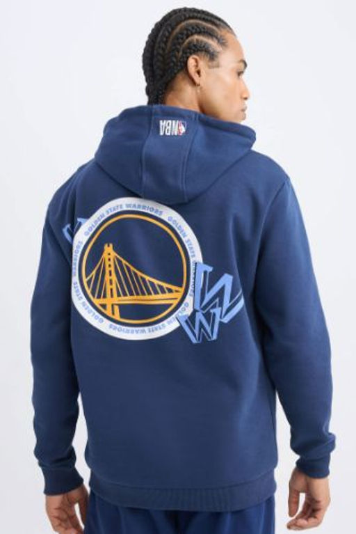DeFactoFit NBA Golden State Warriors Standart Fit Kapusonlu S?rt Bask?l? Kal?n Sweatshirt