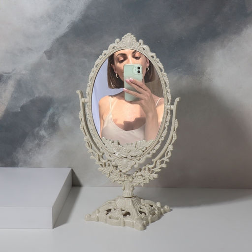 Зеркало декоративное, двустороннее, настольное, 19.5×33.5 см, (13.5×18.5 см), бежевое