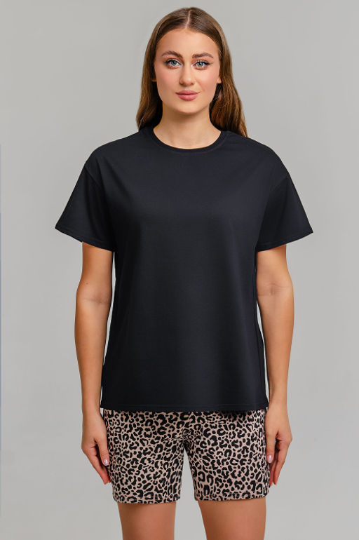 Арт. 9146 Пижама с шортами 42-50 (5 шт) Цвет:верх-черный,низ-леопардовый