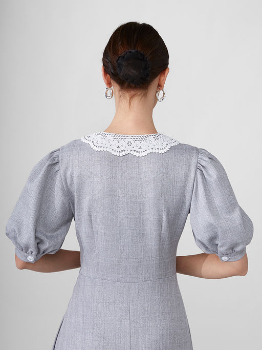 Платье с кружевным воротником OD-888-2 св.серый