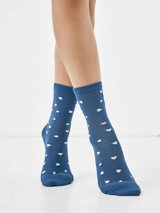 Цена за 5 пар! Высокие детские носки в оттенке кэмел с рисунком в виде сердечек - Mark formelle фото 6