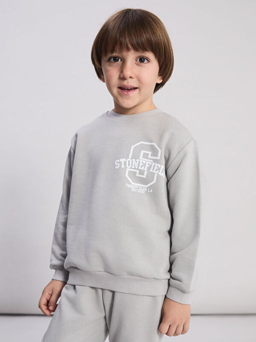 Bask?l? Erkek ?ocuk Sweatshirt ve E?ofman Alt?