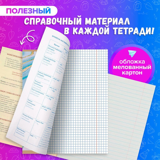 Тетради предметные Calligrata «Мрамор светлый», 10 предметов, 48 листов, со справочным материалом, обложка из мелованного картона