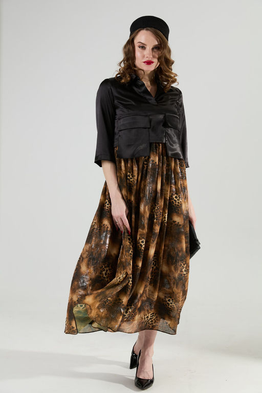 Платье NIKVA н514-4 чёрный и кофейный леопард  фото 4