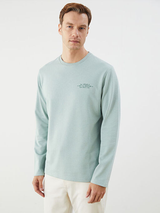 Bisiklet Yaka Bask?l? Erkek Sweatshirt