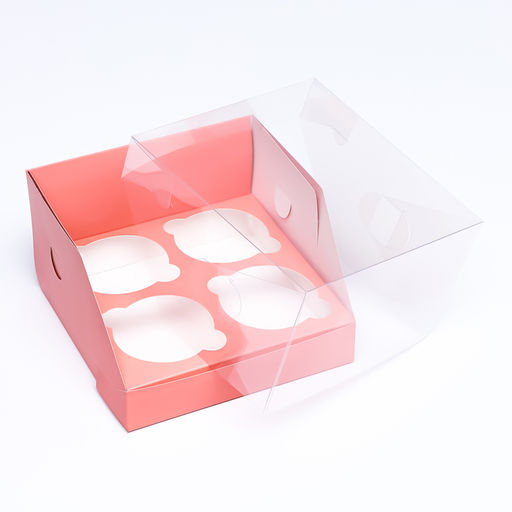 Цена за 3 шт. Коробка для 4 капкейков 16×16×10, Розовая, кондитерская упаковка