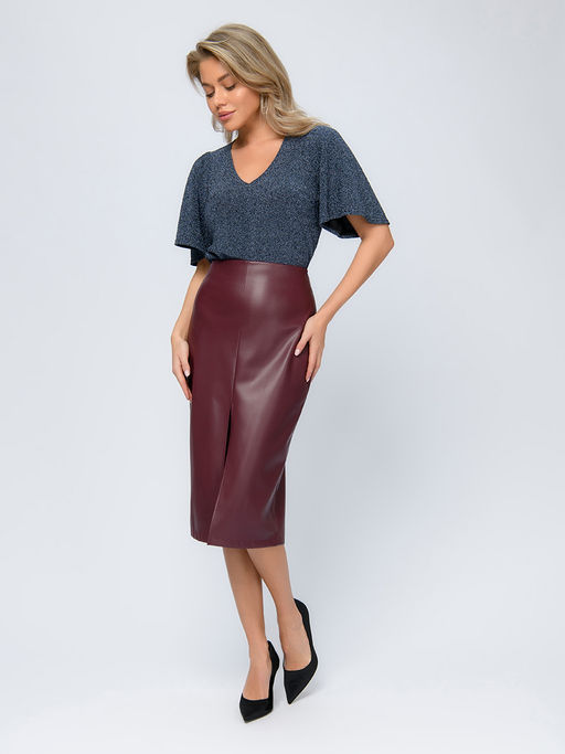 Блуза синего цвета с V-образным вырезом и широкими рукавами - 1001dress фото 4