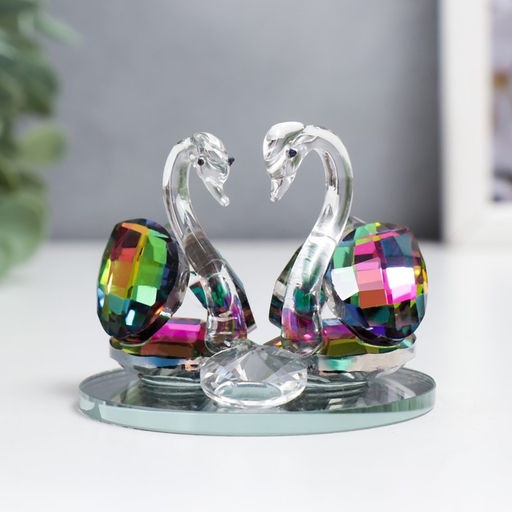 Фигурка стекло «Лебеди с бриллиантом», зелёная голография, 6.5×5×5 см