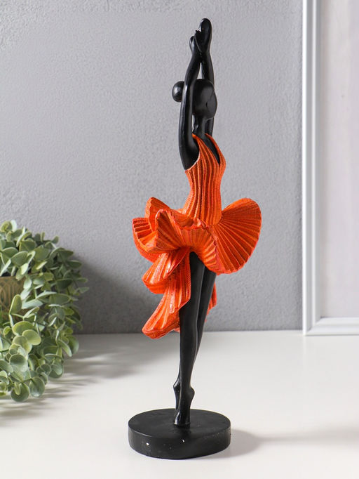 Фигура полистоун «Девушка в ярко-оранжевом платье - фламенко», чёрный, 12×10.3×39 см