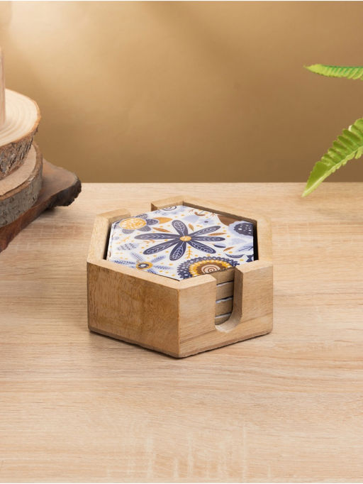 Подставка под горячее «Васильки», набор 4 шт., 15×13×5 см, дерево манго