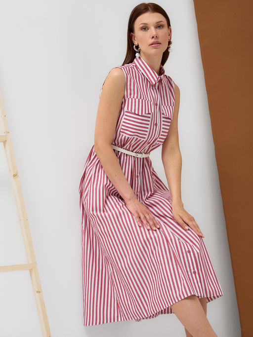 Платье хлопок OD-800-1 полоса бордовая