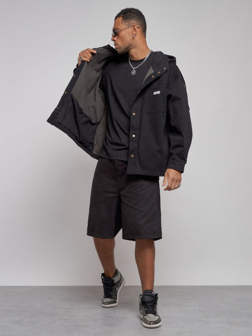 Джинсовая куртка мужская с капюшоном черного цвета 12768Ch - Mtforce фото 13