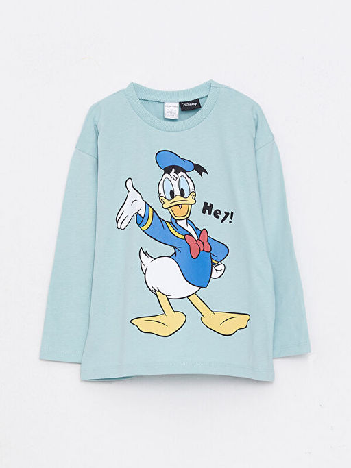Bisiklet Yaka Uzun Kollu Donald Duck Bask?l? Erkek Bebek Ti??rt