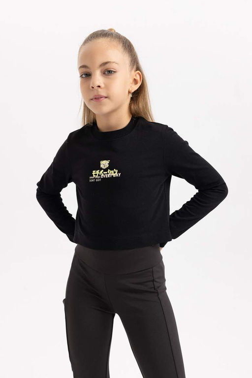 Футболка с длинным рукавом и принтом для девочек с круглым вырезом - Defacto фото 4