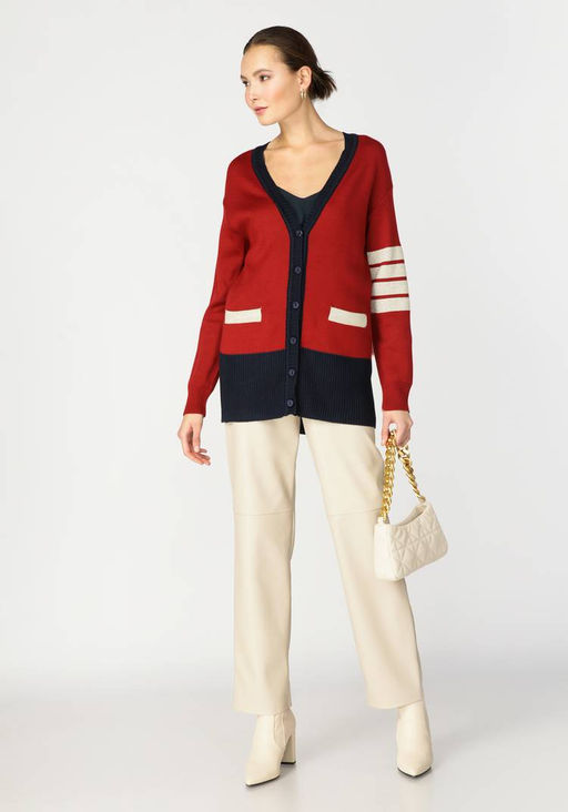 Кардиган с отделкой из метанити винный