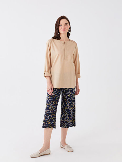 Ka??k Yaka Nak??l? Uzun Kollu Kad?n Bluz