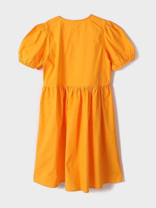 Bisiklet Yaka Bask?l? K?sa Kollu K?z ?ocuk Elbise