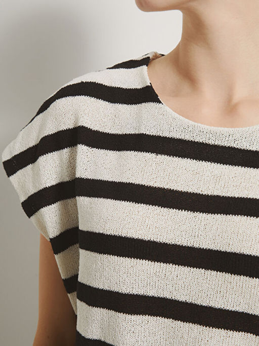 Bisiklet Yaka ?izgili Kad?n Triko S?veter