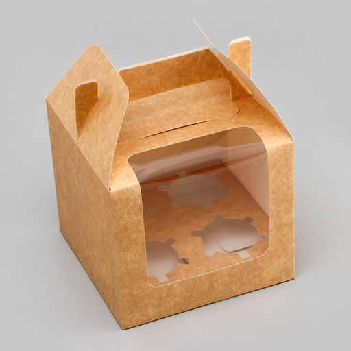 Коробка для 4 капкейков, крафт 16×16×14 см